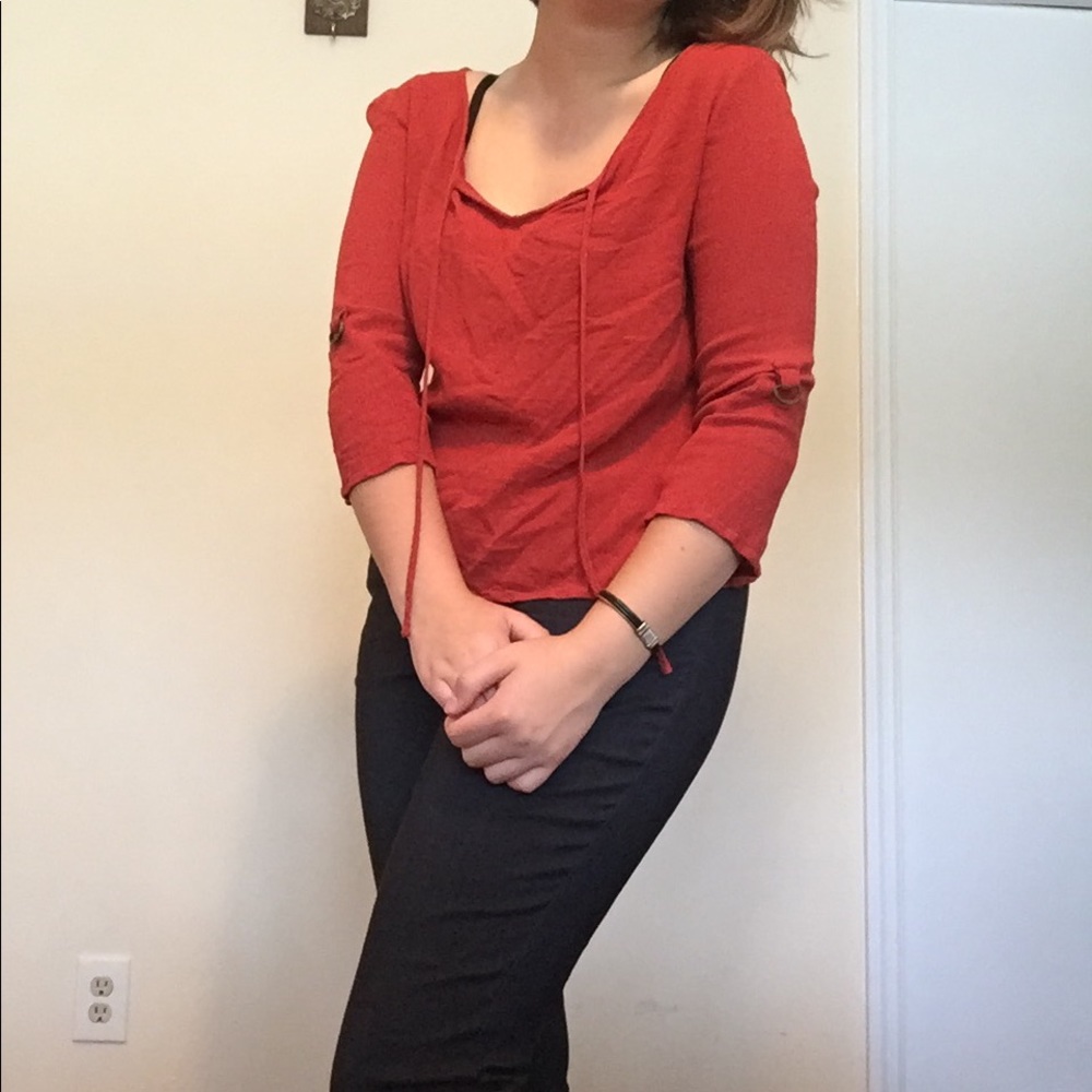 Long-sleeved red peasant blouse